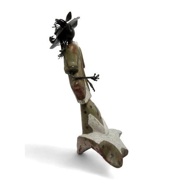 Woman Sculpture Handmade from Stone and Metal in South Africa 13" Tall - Picture 2 of 10